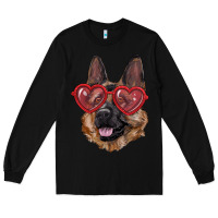 Black German shepherd with love glasses Long Sleeve Tee - RanaPortraitStore