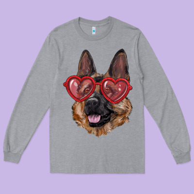 Long Sleeve Tee German shepherd with love glasses