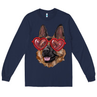 Navy German shepherd with love glasses Long Sleeve Tee - RanaPortraitStore