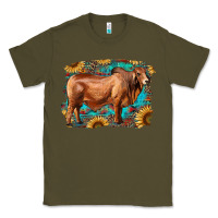 Army Green brahman bull with aztec sunflower and leopard background Classic Tee - RanaPortraitStore
