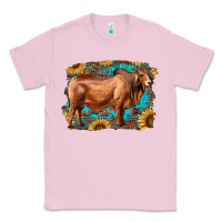 Bubblegum Pink brahman bull with aztec sunflower and leopard background Classic Tee - RanaPortraitStore
