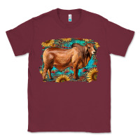 Burgundy brahman bull with aztec sunflower and leopard background Classic Tee - RanaPortraitStore