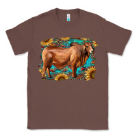 Chestnut brahman bull with aztec sunflower and leopard background Classic Tee - RanaPortraitStore