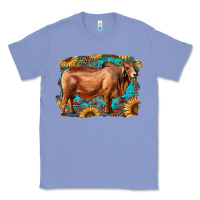 Colony Blue brahman bull with aztec sunflower and leopard background Classic Tee - RanaPortraitStore