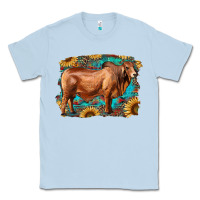 Dusty Blue brahman bull with aztec sunflower and leopard background Classic Tee - RanaPortraitStore