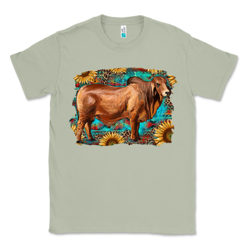 Brahman Bull With Aztec Sunflower And Leopard Background Classic Tee by RanaPortraitStore | Teevron