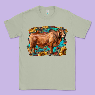 Brahman Bull With Aztec Sunflower And Leopard Background Classic Tee Designed By Ranaportraitstore