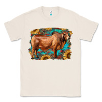 Natural brahman bull with aztec sunflower and leopard background Classic Tee - RanaPortraitStore