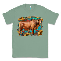 Sage brahman bull with aztec sunflower and leopard background Classic Tee - RanaPortraitStore