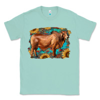 Seafoam brahman bull with aztec sunflower and leopard background Classic Tee - RanaPortraitStore