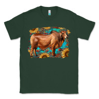 Sports Green brahman bull with aztec sunflower and leopard background Classic Tee - RanaPortraitStore
