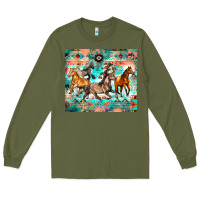 Army Green western running horses Long Sleeve Tee - Zillion Design Studio