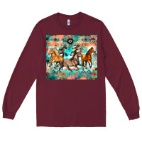 Burgundy western running horses Long Sleeve Tee - Zillion Design Studio