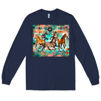 Navy western running horses Long Sleeve Tee - Zillion Design Studio