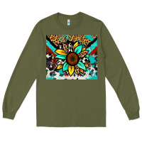 Army Green turquoise gemstone sunflower Long Sleeve Tee - Zillion Design Studio
