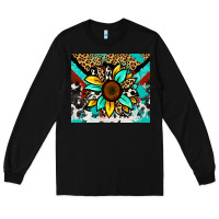 Black turquoise gemstone sunflower Long Sleeve Tee - Zillion Design Studio
