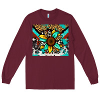 Burgundy turquoise gemstone sunflower Long Sleeve Tee - Zillion Design Studio