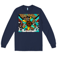 Navy turquoise gemstone sunflower Long Sleeve Tee - Zillion Design Studio