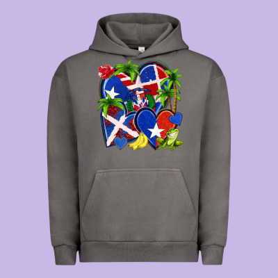 Puerto Rico With Dominican Republic Hearts Urban Hoodie Designed By Nancycooperartshop