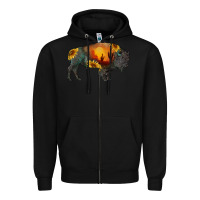 Black sunflower bison Zipper Hoodie - RanaPortraitStore