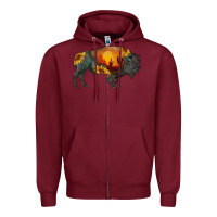 Burgundy sunflower bison Zipper Hoodie - RanaPortraitStore
