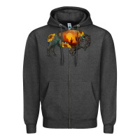 Charcoal Heather sunflower bison Zipper Hoodie - RanaPortraitStore