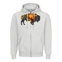 Dove Grey sunflower bison Zipper Hoodie - RanaPortraitStore