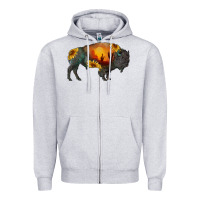 Heather Grey sunflower bison Zipper Hoodie - RanaPortraitStore