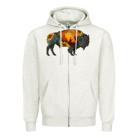 Oatmeal Heather sunflower bison Zipper Hoodie - RanaPortraitStore