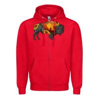 Red sunflower bison Zipper Hoodie - RanaPortraitStore