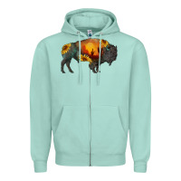 Seafoam sunflower bison Zipper Hoodie - RanaPortraitStore