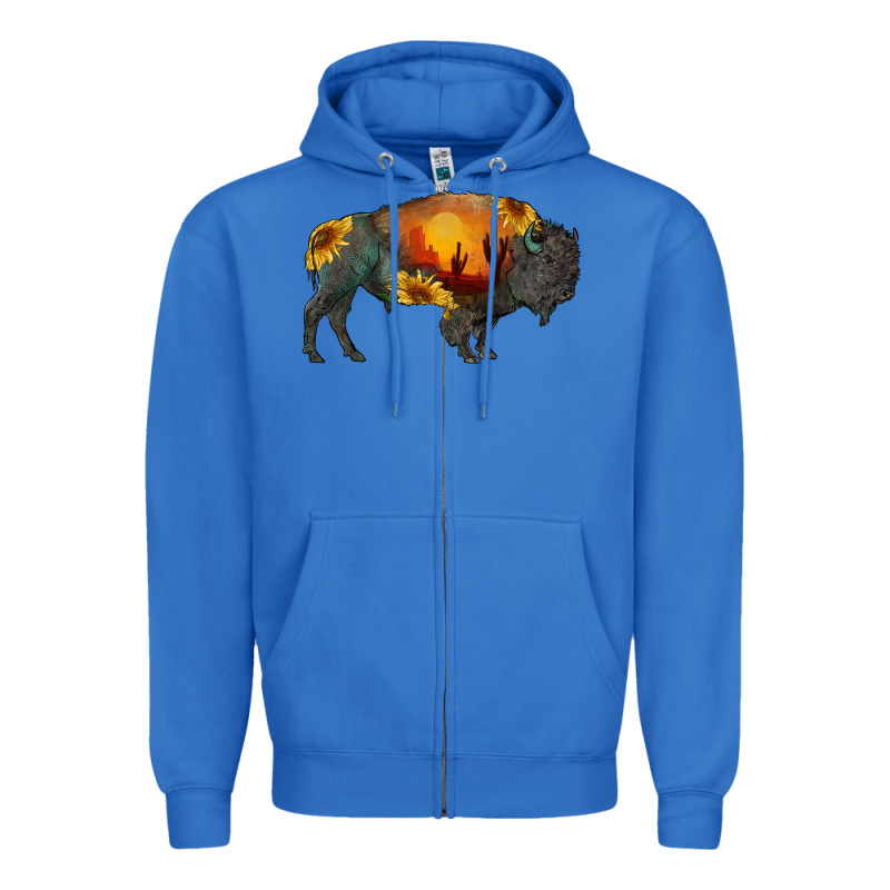 Sunflower Bison Zipper Hoodie by RanaPortraitStore | Teevron
