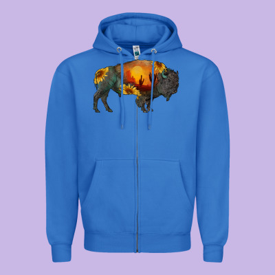 Sunflower Bison Zipper Hoodie Designed By Ranaportraitstore