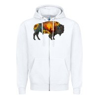 White sunflower bison Zipper Hoodie - RanaPortraitStore