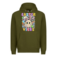 Army Green easter vibes smiley face Premium Hoodie - MaliasSmallBusiness