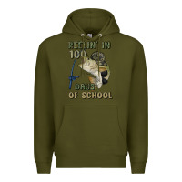 Army Green reelin' in 100 days of school Premium Hoodie - MaliasSmallBusiness