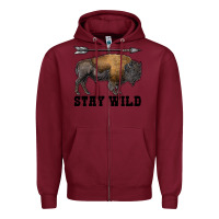 Burgundy stay wild bison Zipper Hoodie - RanaPortraitStore