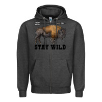 Charcoal Heather stay wild bison Zipper Hoodie - RanaPortraitStore