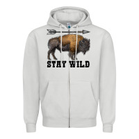 Dove Grey stay wild bison Zipper Hoodie - RanaPortraitStore