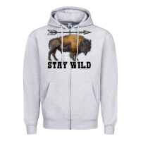 Heather Grey stay wild bison Zipper Hoodie - RanaPortraitStore