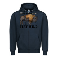 Navy stay wild bison Zipper Hoodie - RanaPortraitStore