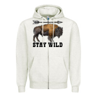 Oatmeal Heather stay wild bison Zipper Hoodie - RanaPortraitStore