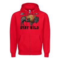 Red stay wild bison Zipper Hoodie - RanaPortraitStore