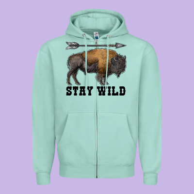 Stay Wild Bison Zipper Hoodie Designed By Ranaportraitstore