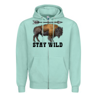 Seafoam stay wild bison Zipper Hoodie - RanaPortraitStore