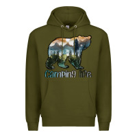 Army Green camping bear Premium Hoodie - MaliasSmallBusiness