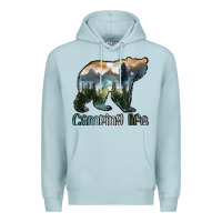 Blue Mist camping bear Premium Hoodie - MaliasSmallBusiness
