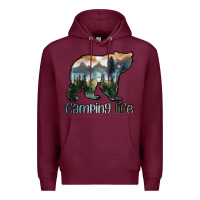 Burgundy camping bear Premium Hoodie - MaliasSmallBusiness