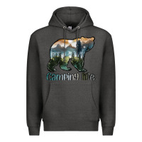 Charcoal Heather camping bear Premium Hoodie - MaliasSmallBusiness