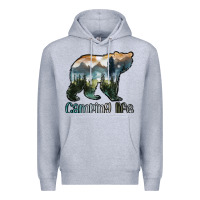 Heather Grey camping bear Premium Hoodie - MaliasSmallBusiness